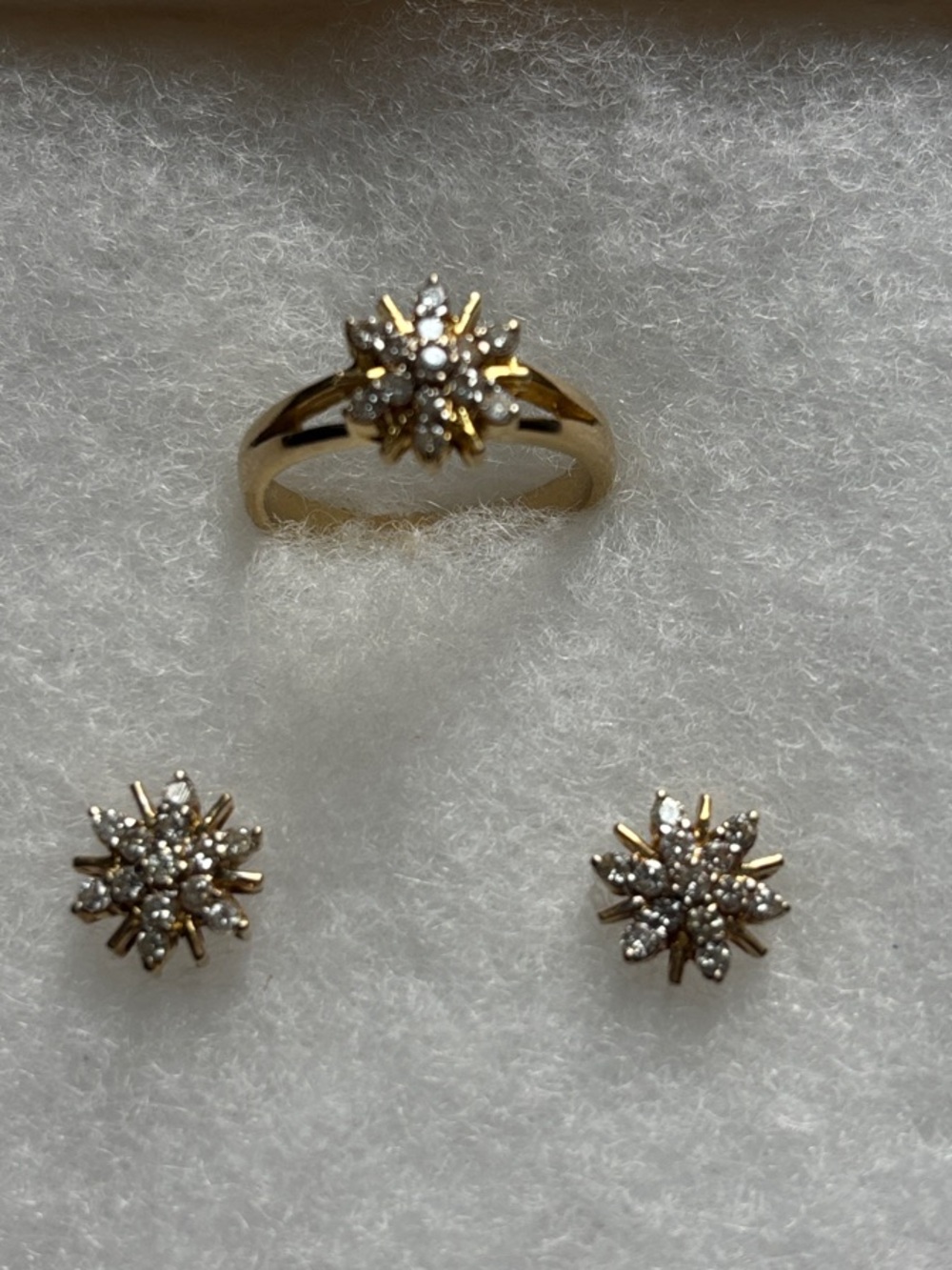 Diamond Starburst Ring and Earrings Set in 14K setting- Elegant Women Jewelry